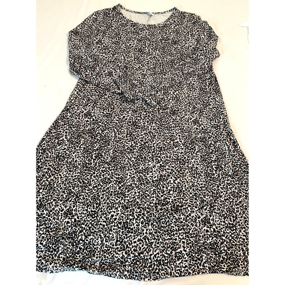 Old Navy Dress Women sz Large Animal print Shift Stretch Midi‎ Long Sleeve